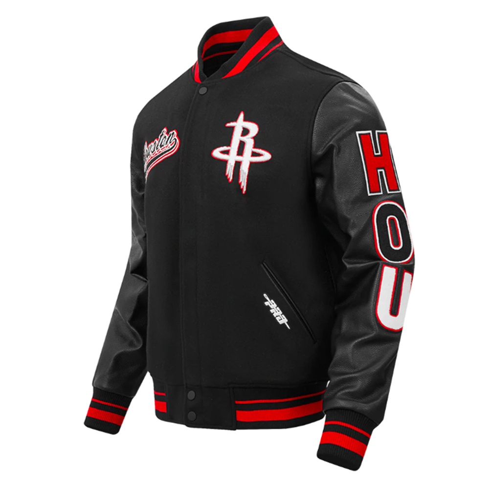 Houston Rockets Script Tail Classic Rib Varsity Jacket - Image 5