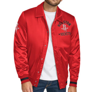 Houston Rockets Stitch Applique Red Satin Jacket