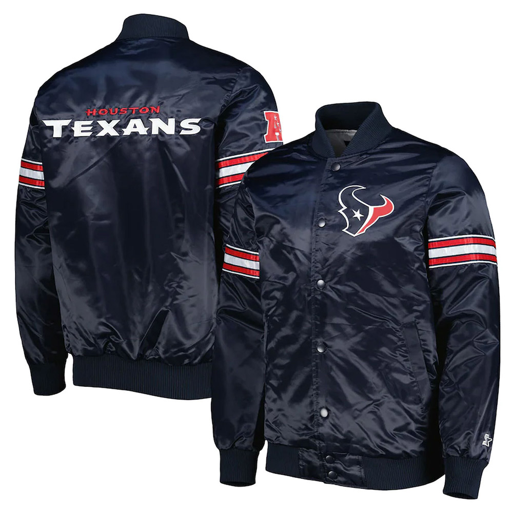 Houston Texans The Pick and Roll Navy Blue Satin Jacket - Image 3