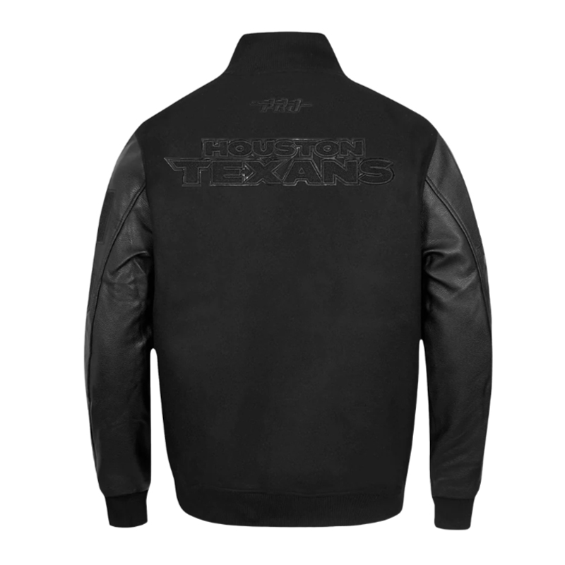 Houston Texans Triple Black Varsity Wool/Leather Jacket - Image 2