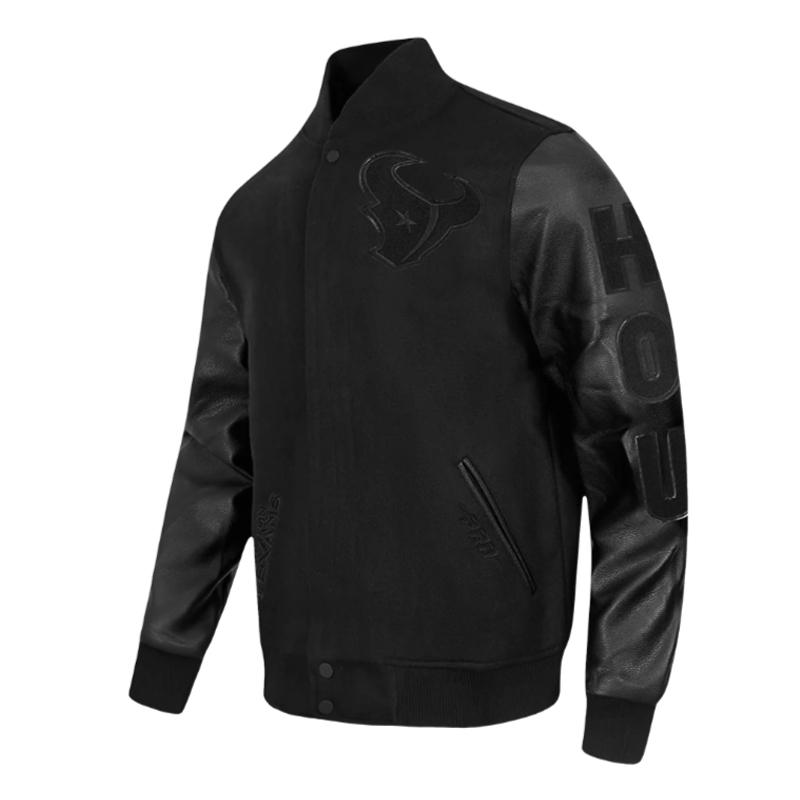 Houston Texans Triple Black Varsity Wool/Leather Jacket - Image 3