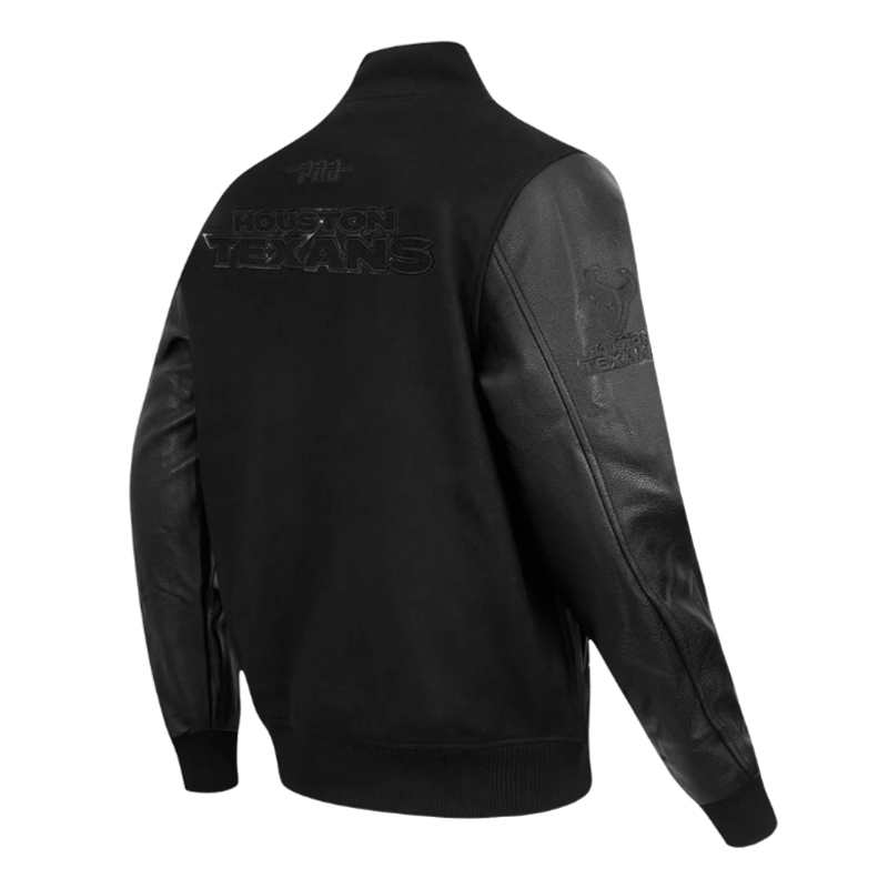 Houston Texans Triple Black Varsity Wool/Leather Jacket - Image 4