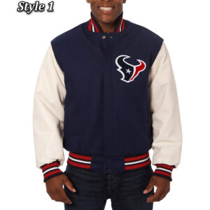 Varsity Houston Texans Navy Blue and White Two-Tone Jacket