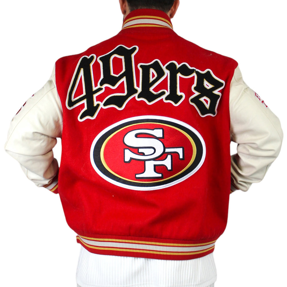 JH San Francisco 49ers Red and Off White Varsity Jacket - Image 2