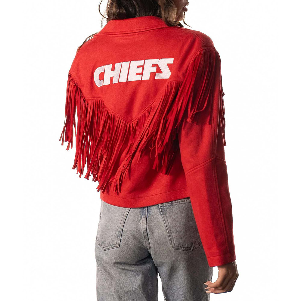 Women's Kansas City Chiefs Suede Fringe Jacket - Image 4