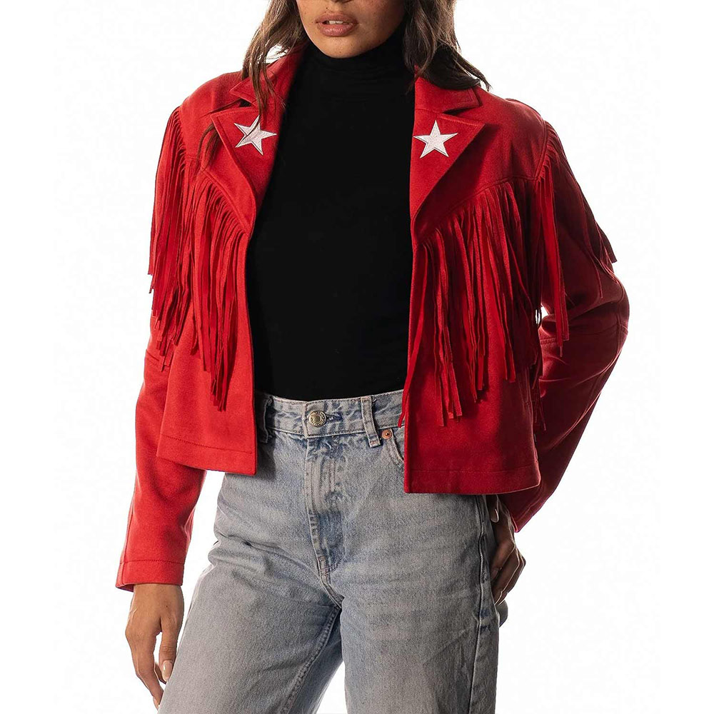 Women's Kansas City Chiefs Suede Fringe Jacket - Image 3