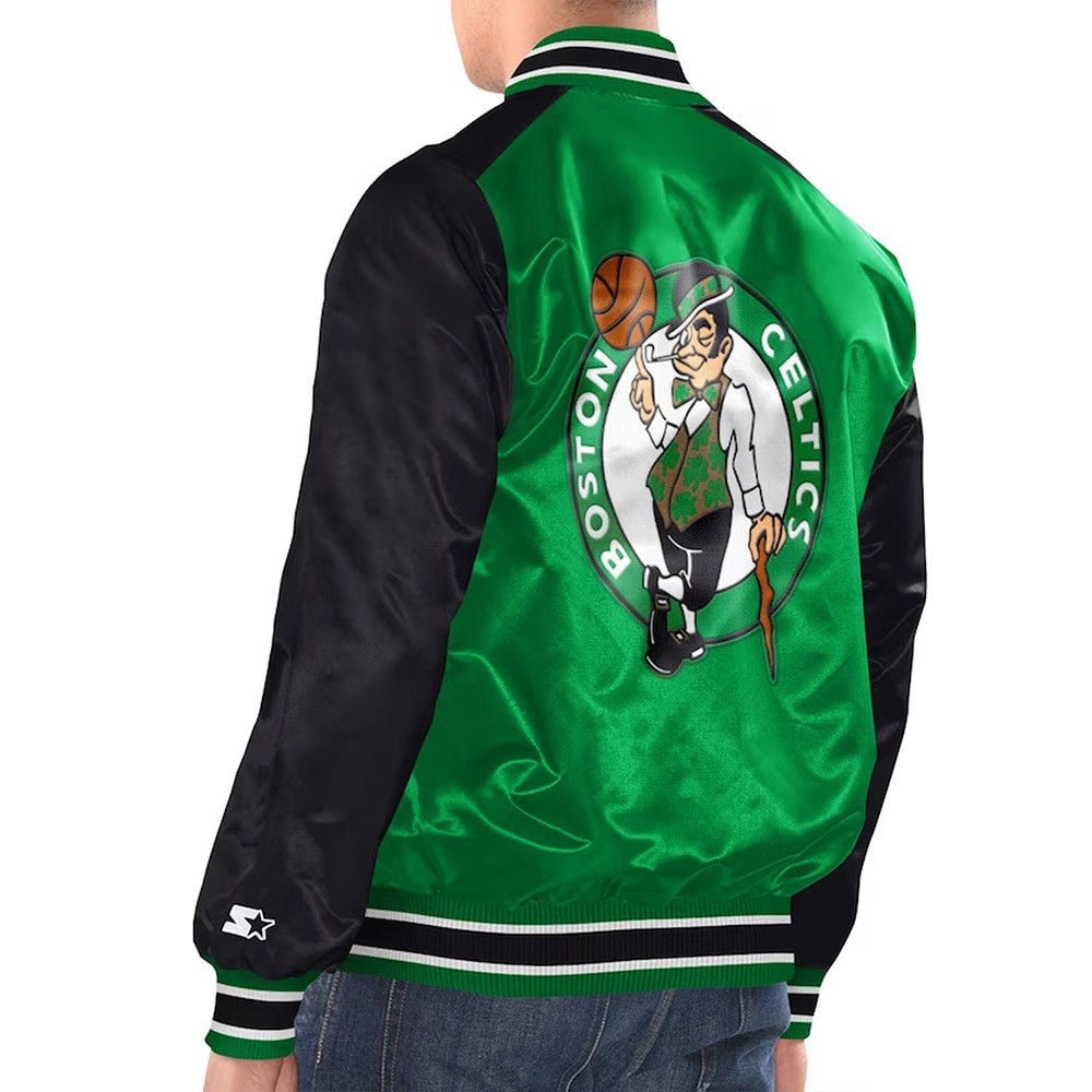 Kelly Green/Black Boston Celtics Renegade Varsity Satin Jacket - Image 2