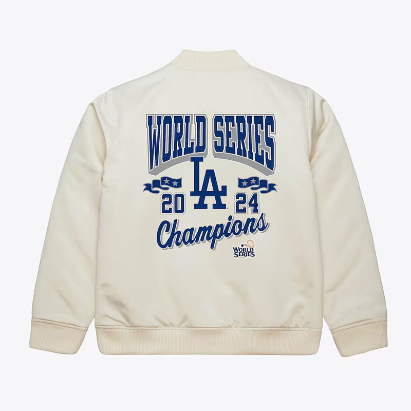 LA Dodgers 2024 World Series Champions Cream Bomber Jacket - Image 2