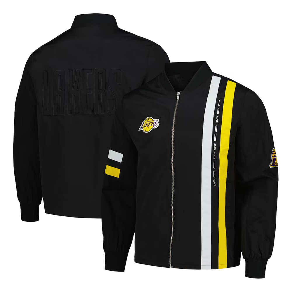 LA Lakers Black Stitch Applique Bomber Jacket - Image 3