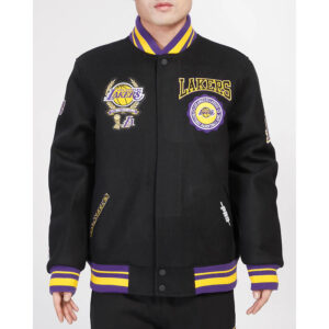 LA Lakers Crest Emblem Classic Rib Varsity Wool Jacket