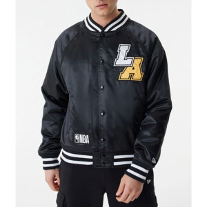 LA Lakers NBA Bomber Black Satin Jacket