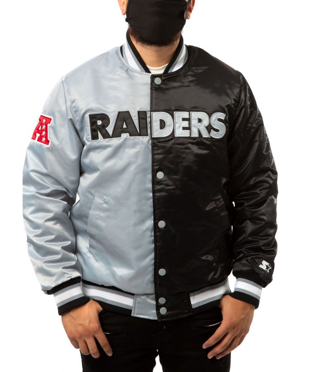 Las Vegas Raiders Bomber Satin Black and Grey Jacket