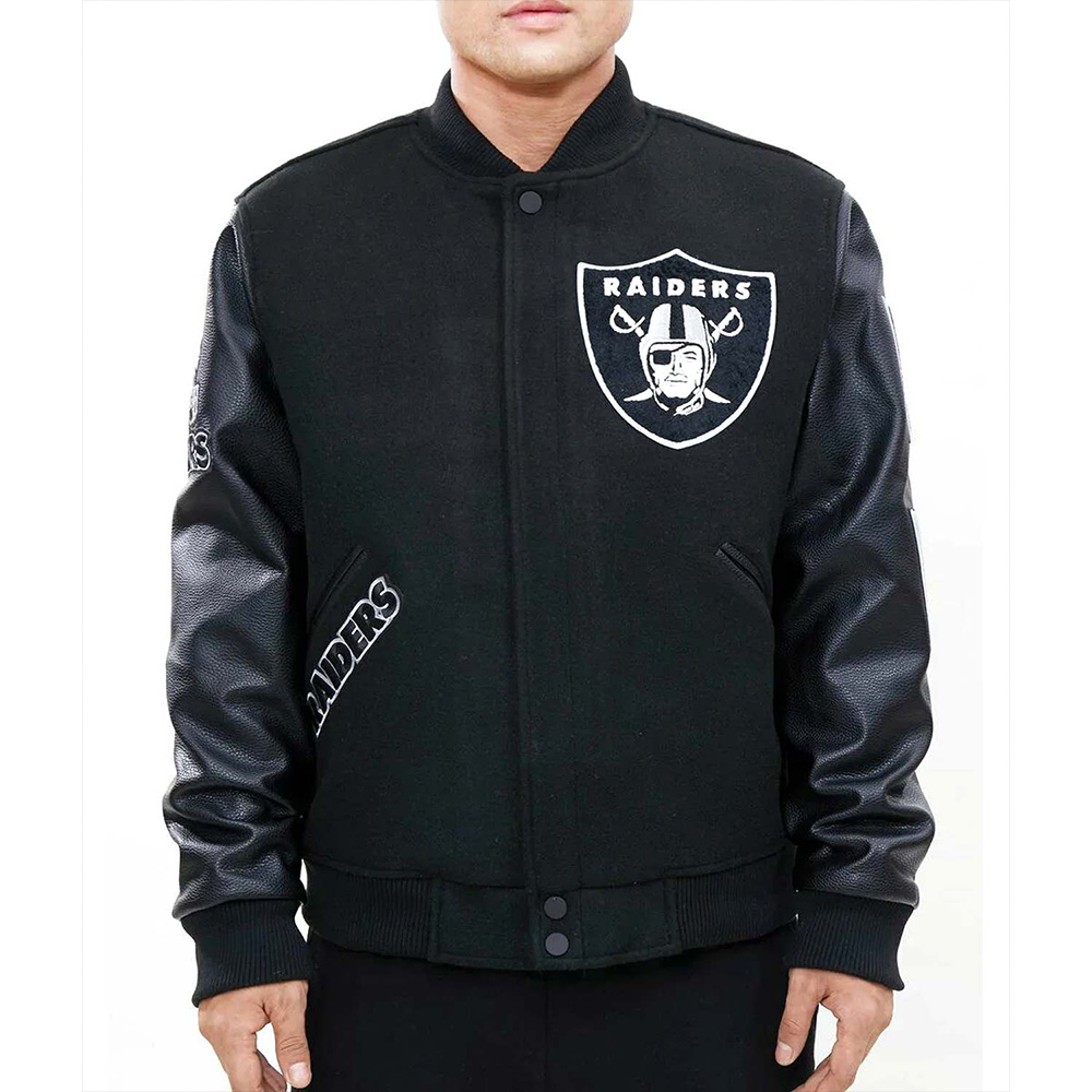 Las Vegas Raiders Logo Black Letterman Jacket - Image 3