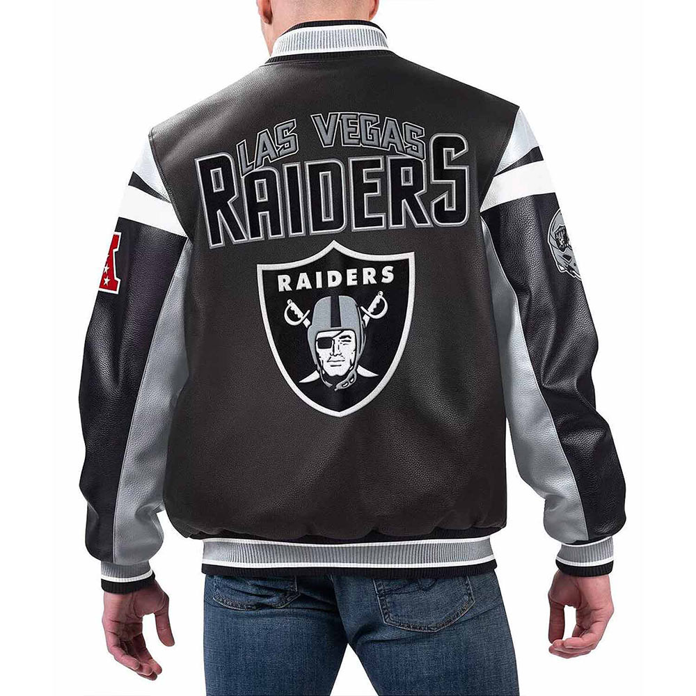 Las Vegas Raiders Black Varsity Full-Zip Leather Jacket - Image 2