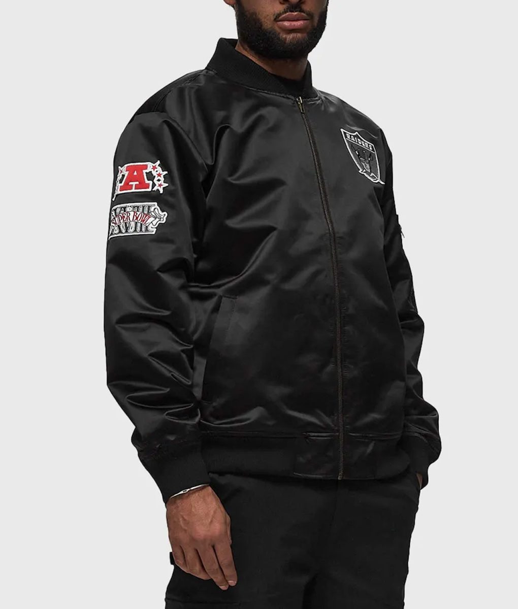 Las Vegas Raiders Bomber Black Lightweight Satin Jacket - Image 2