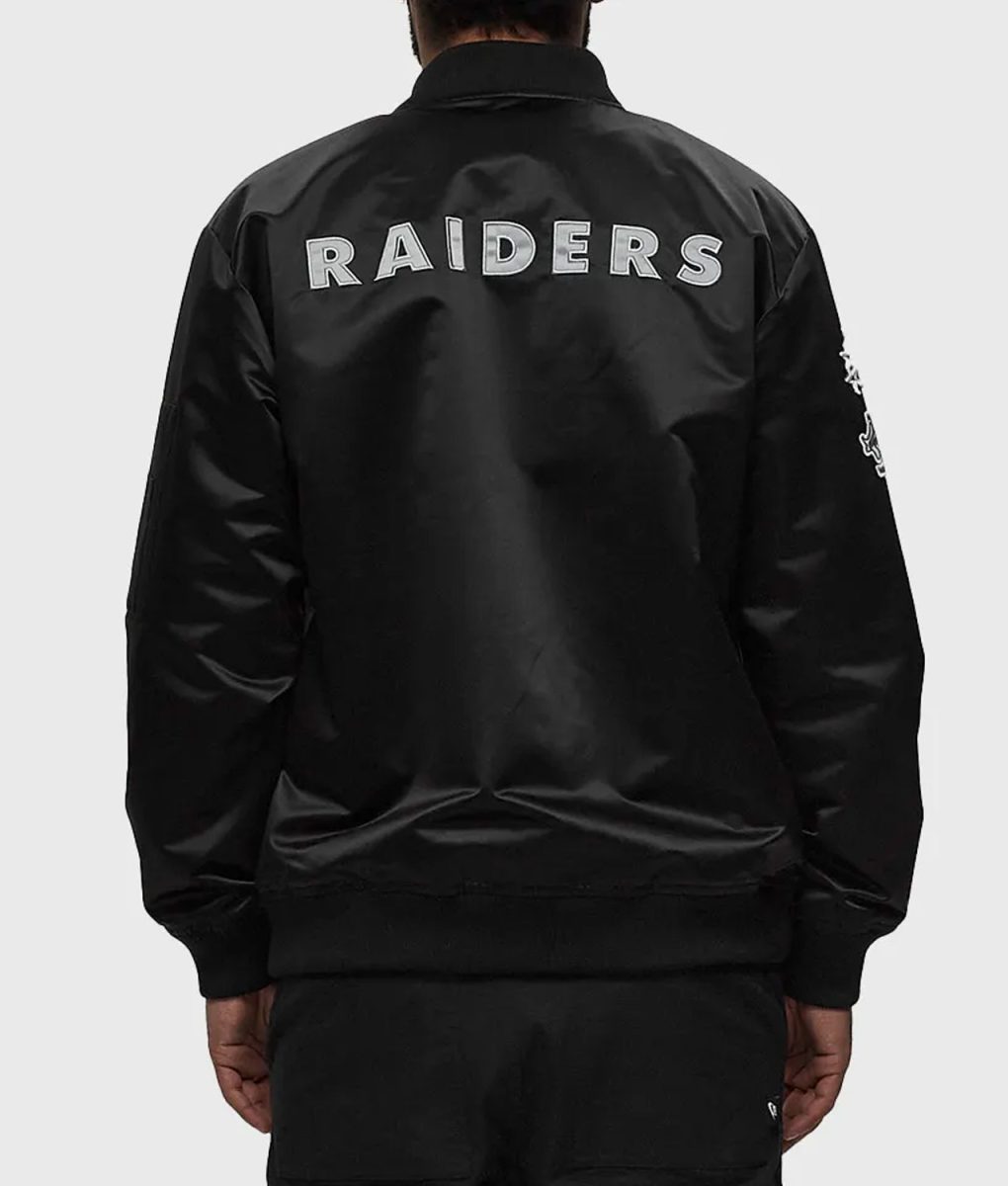 Las Vegas Raiders Bomber Black Lightweight Satin Jacket - Image 3