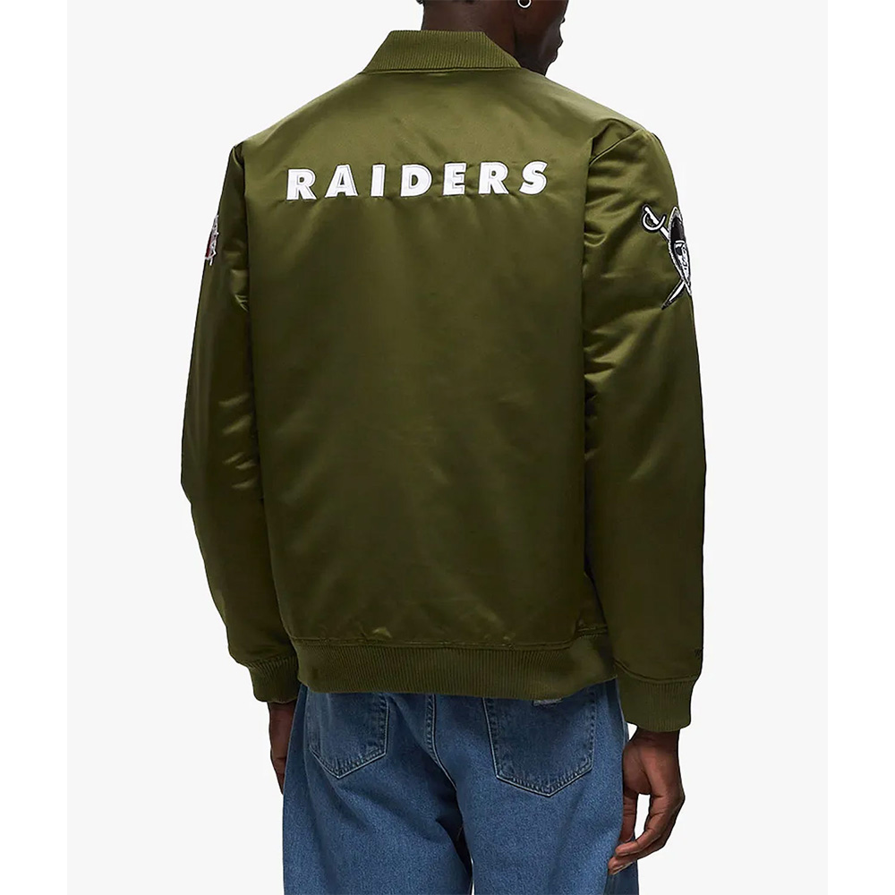 Las Vegas Raiders Bomber Green Satin Jacket - Image 3