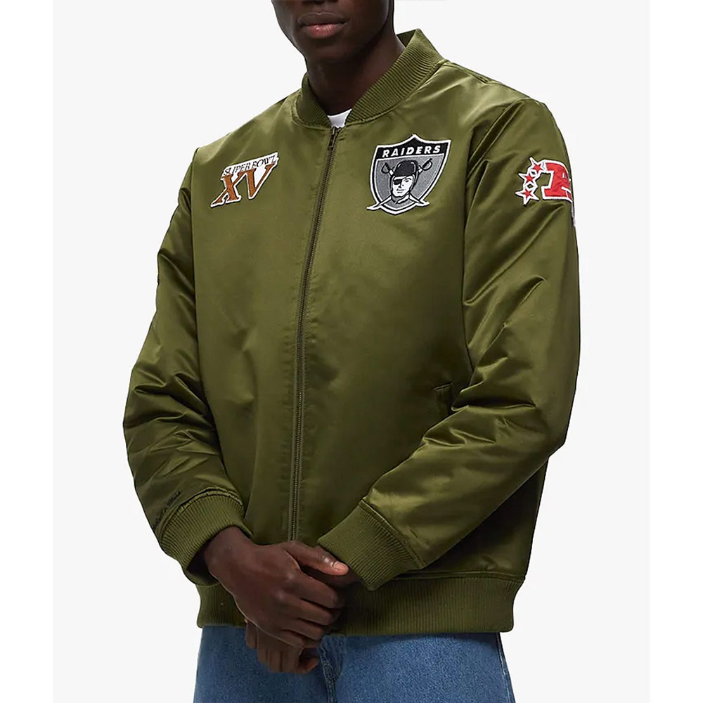 Las Vegas Raiders Bomber Green Satin Jacket - Image 2