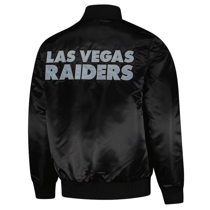 Las Vegas Raiders Exclusive Black Varsity Satin Jacket - Image 2