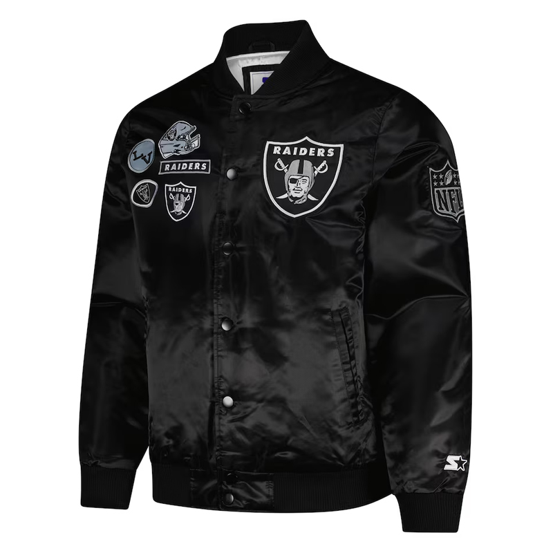 Las Vegas Raiders Exclusive Black Varsity Satin Jacket