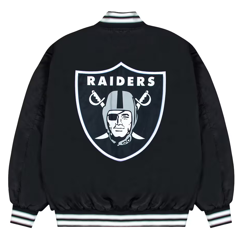 Las Vegas Raiders Gray and White Rib Bomber Black Jacket - Image 2
