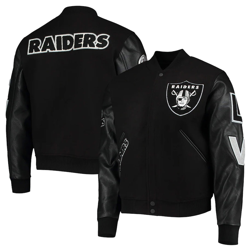 Las Vegas Raiders Logo Black Letterman Jacket - Image 7