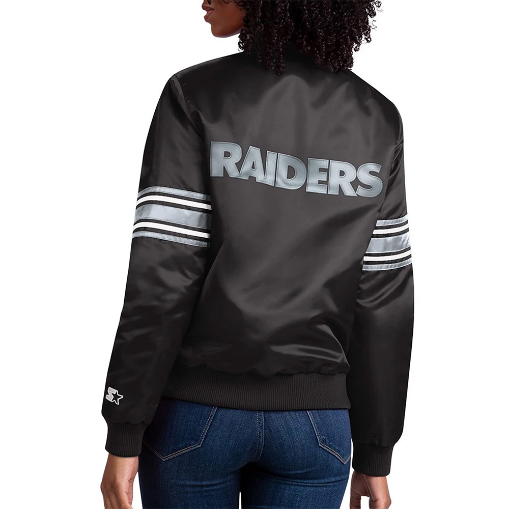 Las Vegas Raiders Line Up Black Satin Jacket - Image 2