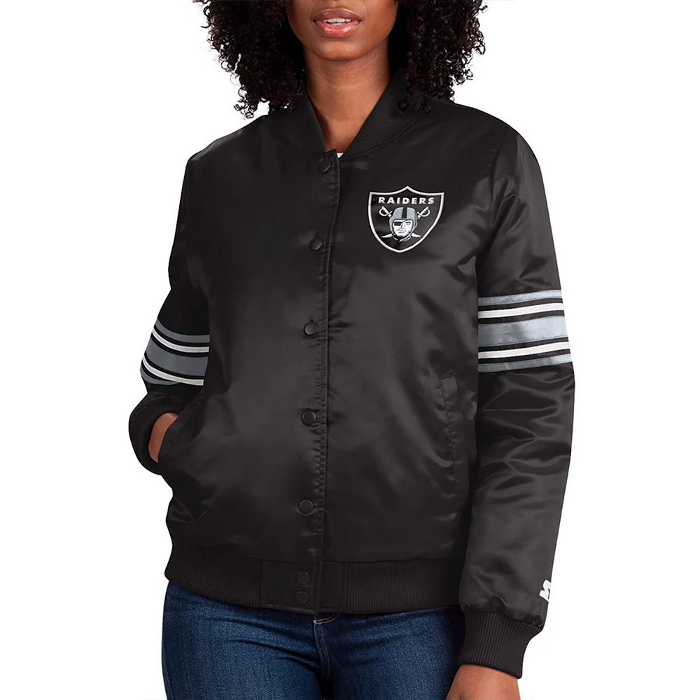 Las Vegas Raiders Line Up Black Satin Jacket