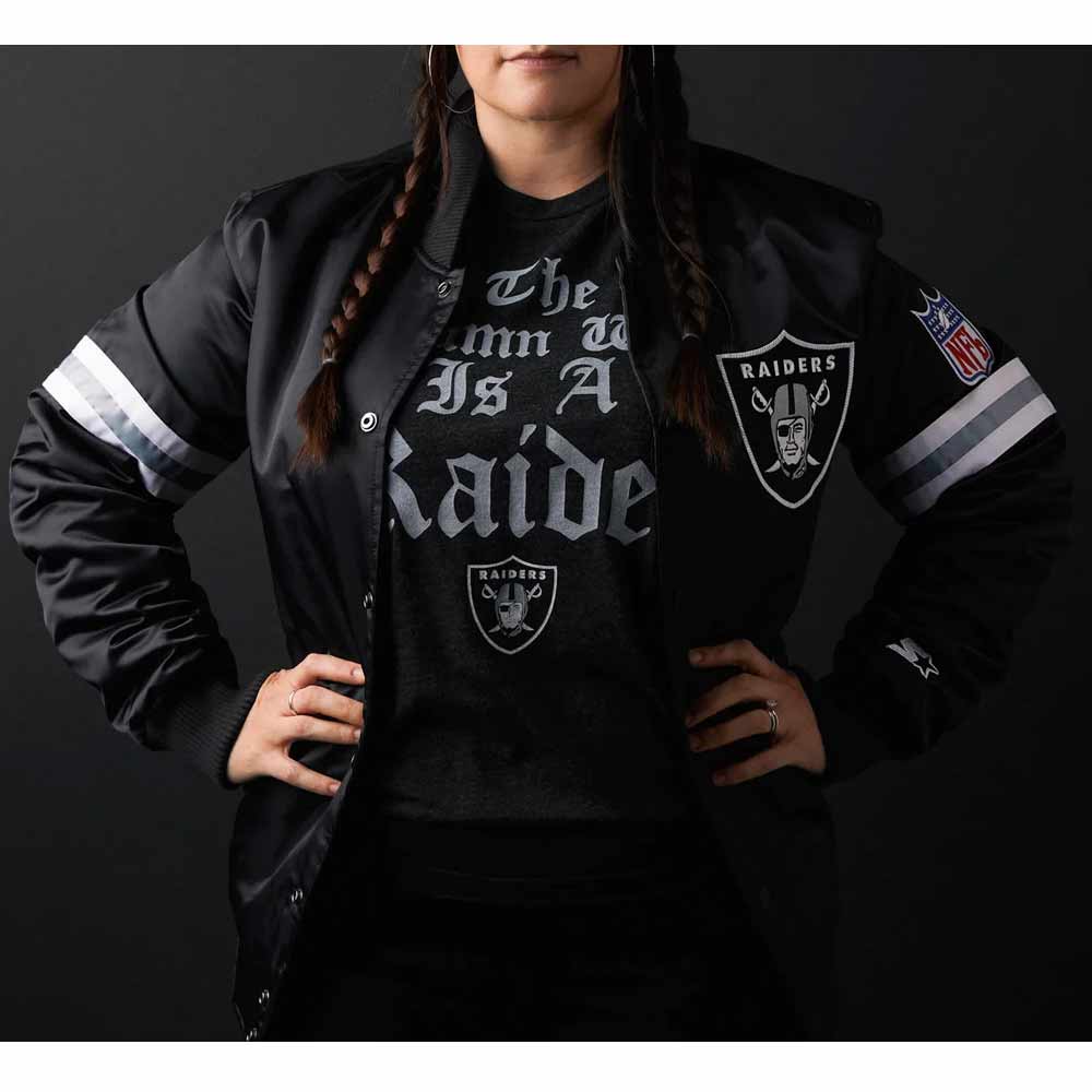 Striped Las Vegas Raiders Black Satin Jacket - Image 3