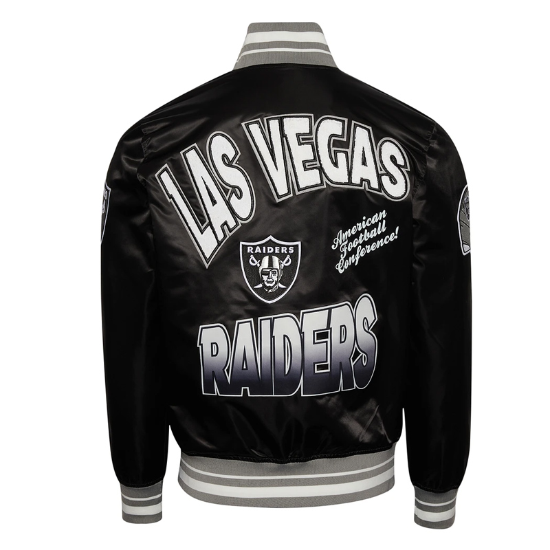 Las Vegas Raiders Turn It Up M Classic Rib Black Satin Jacket - Image 2