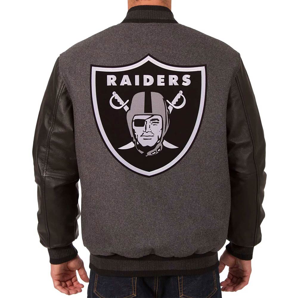 Las Vegas Raiders Varsity Black and Charcoal Jacket - Image 2