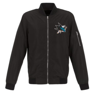 San Jose Sharks Black Lightweight Nylon Bomber Jacket