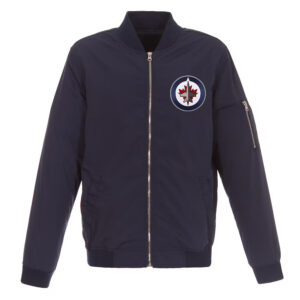 Navy Winnipeg Jets Lightweight Nylon Bomber Jacket