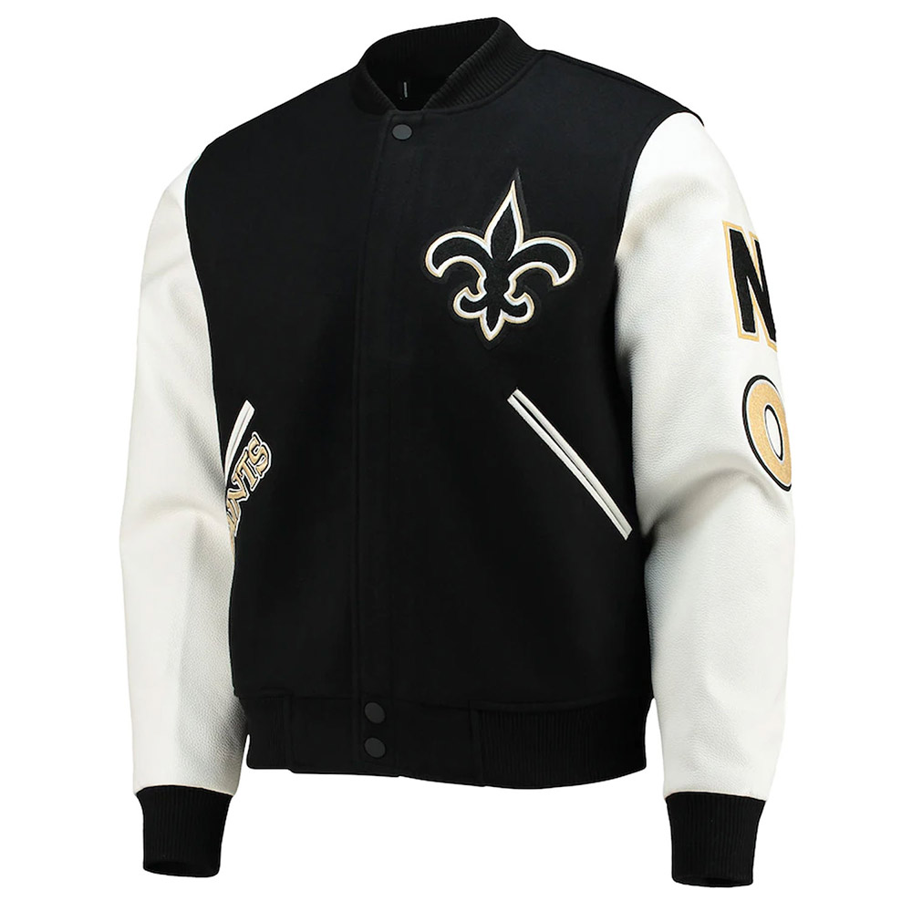 New Orleans Saints Logo Black and White Varsity Jacket