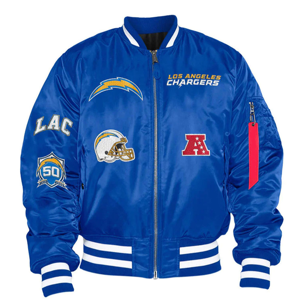 LA Chargers MA-1 Bomber Royal Blue Satin Jacket