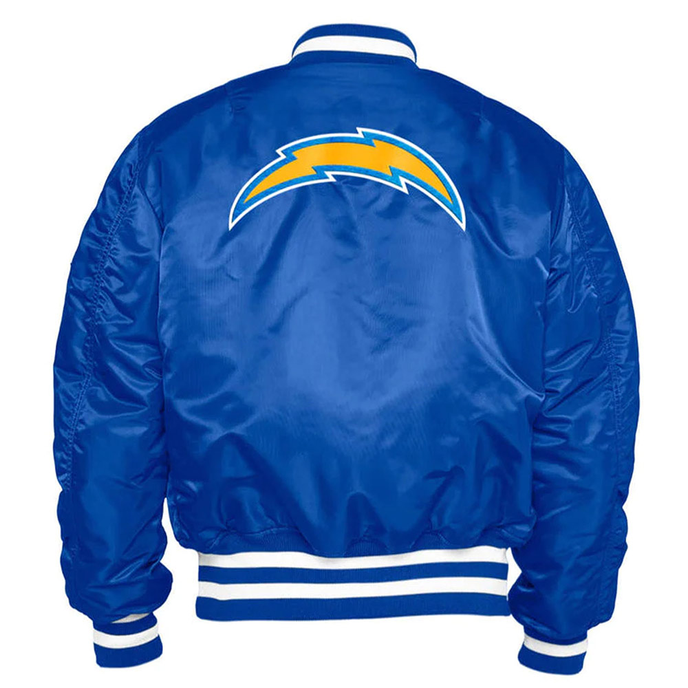 LA Chargers MA-1 Bomber Royal Blue Satin Jacket - Image 2