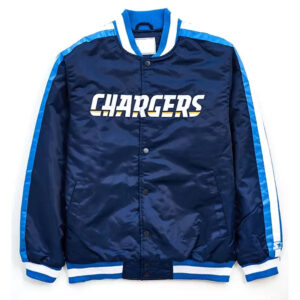 Los Angeles Chargers Striped Navy Blue Varsity Satin Full-Snap Jacket