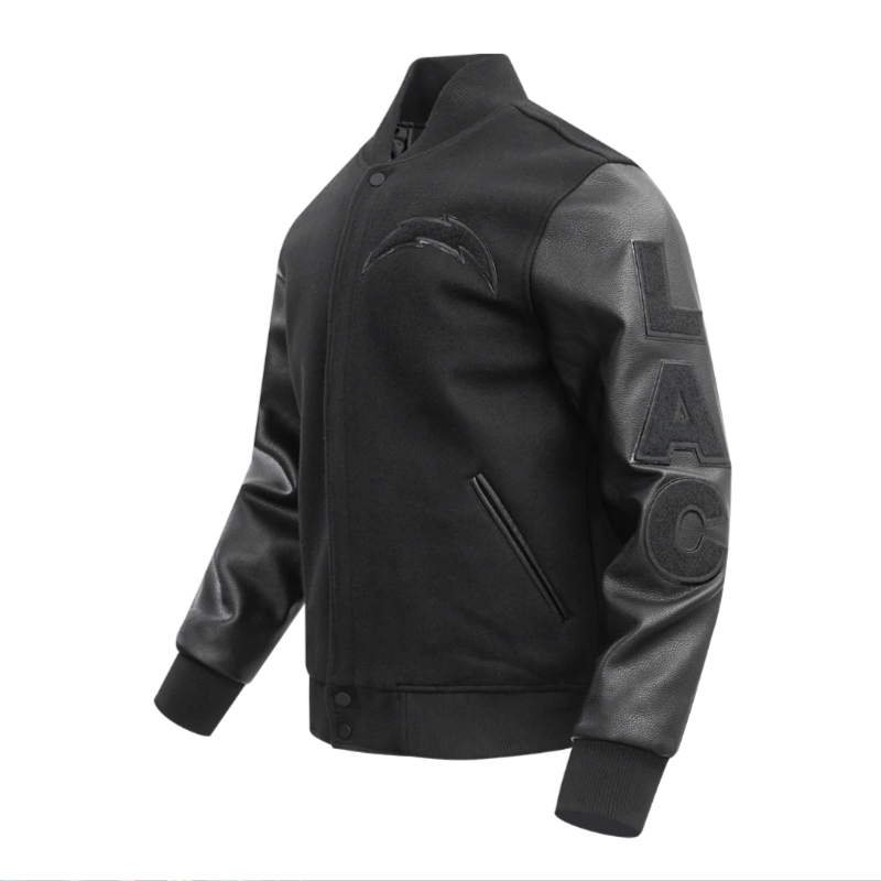 LA Chargers Triple Black Varsity Wool/Leather Jacket - Image 2