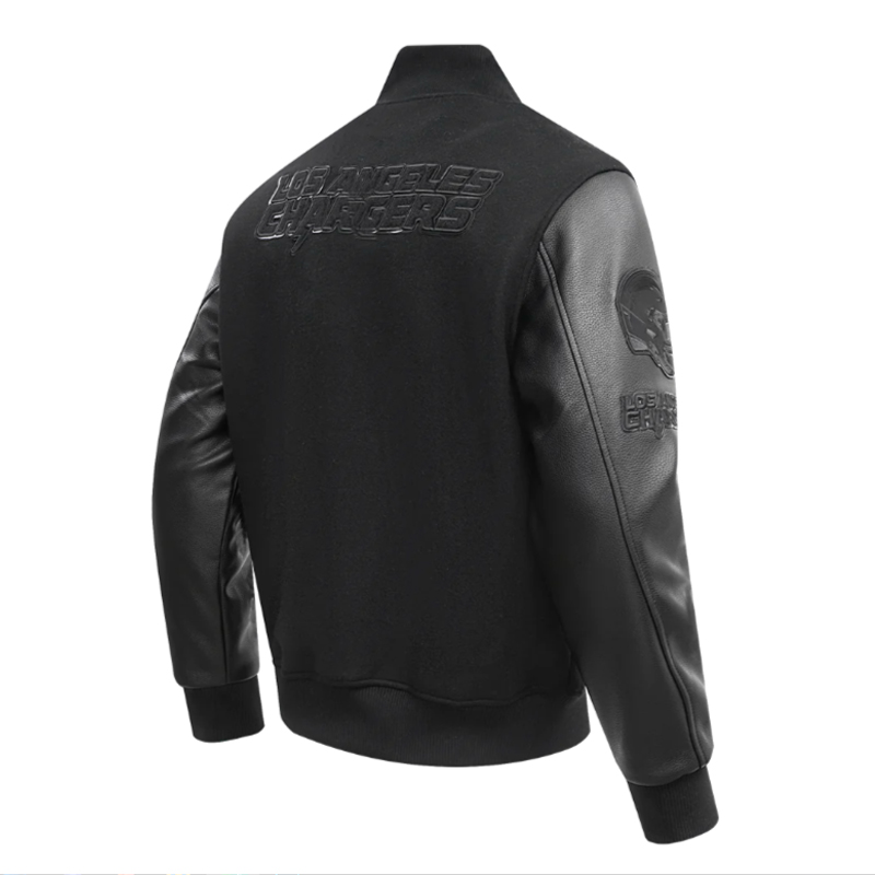 LA Chargers Triple Black Varsity Wool/Leather Jacket - Image 4