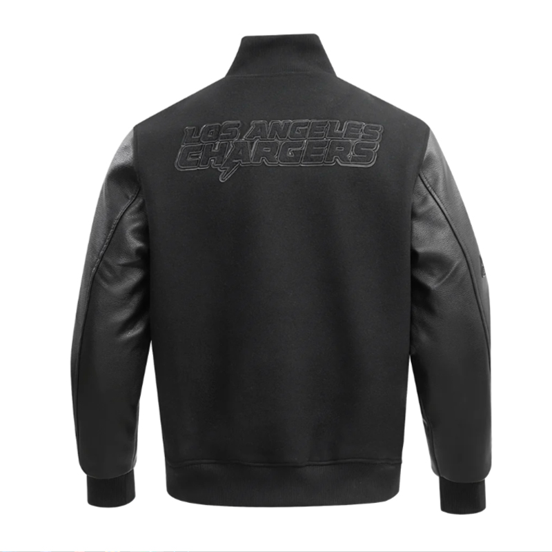 LA Chargers Triple Black Varsity Wool/Leather Jacket - Image 3