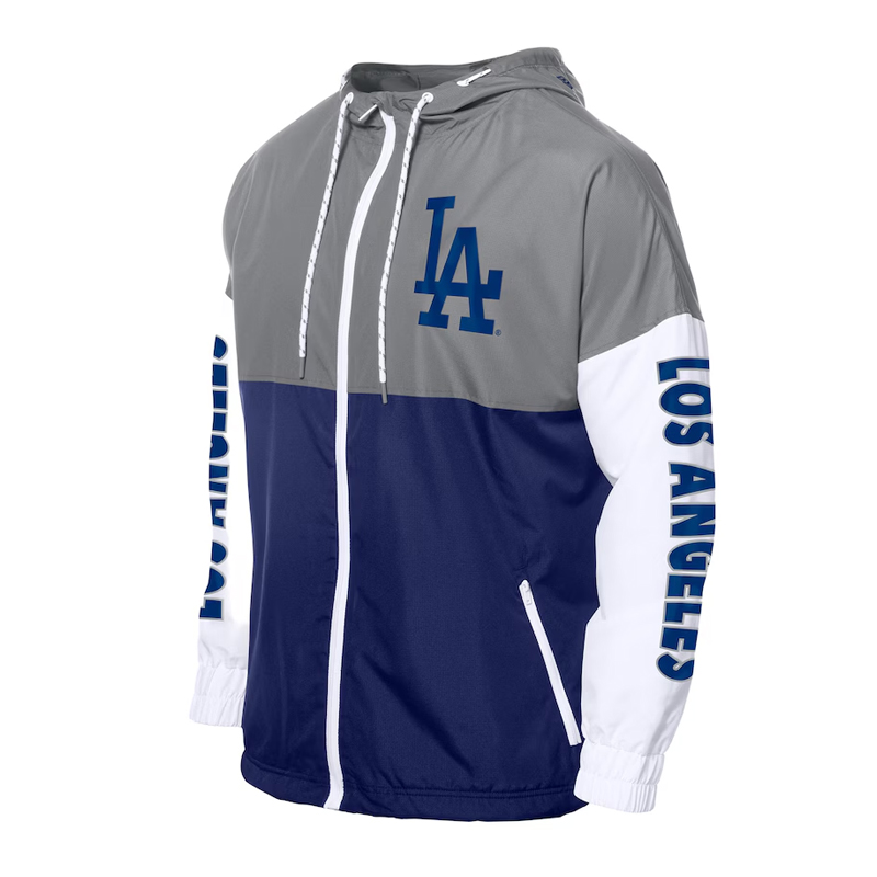 LA Dodgers Color Block Royal/Gray Hoodie Windbreaker