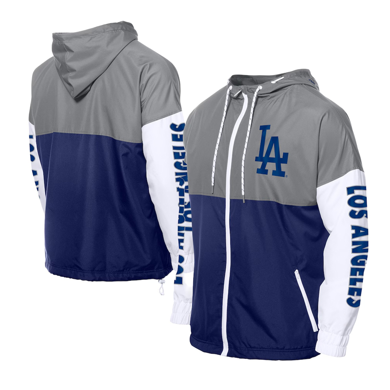 LA Dodgers Color Block Royal/Gray Hoodie Windbreaker - Image 3