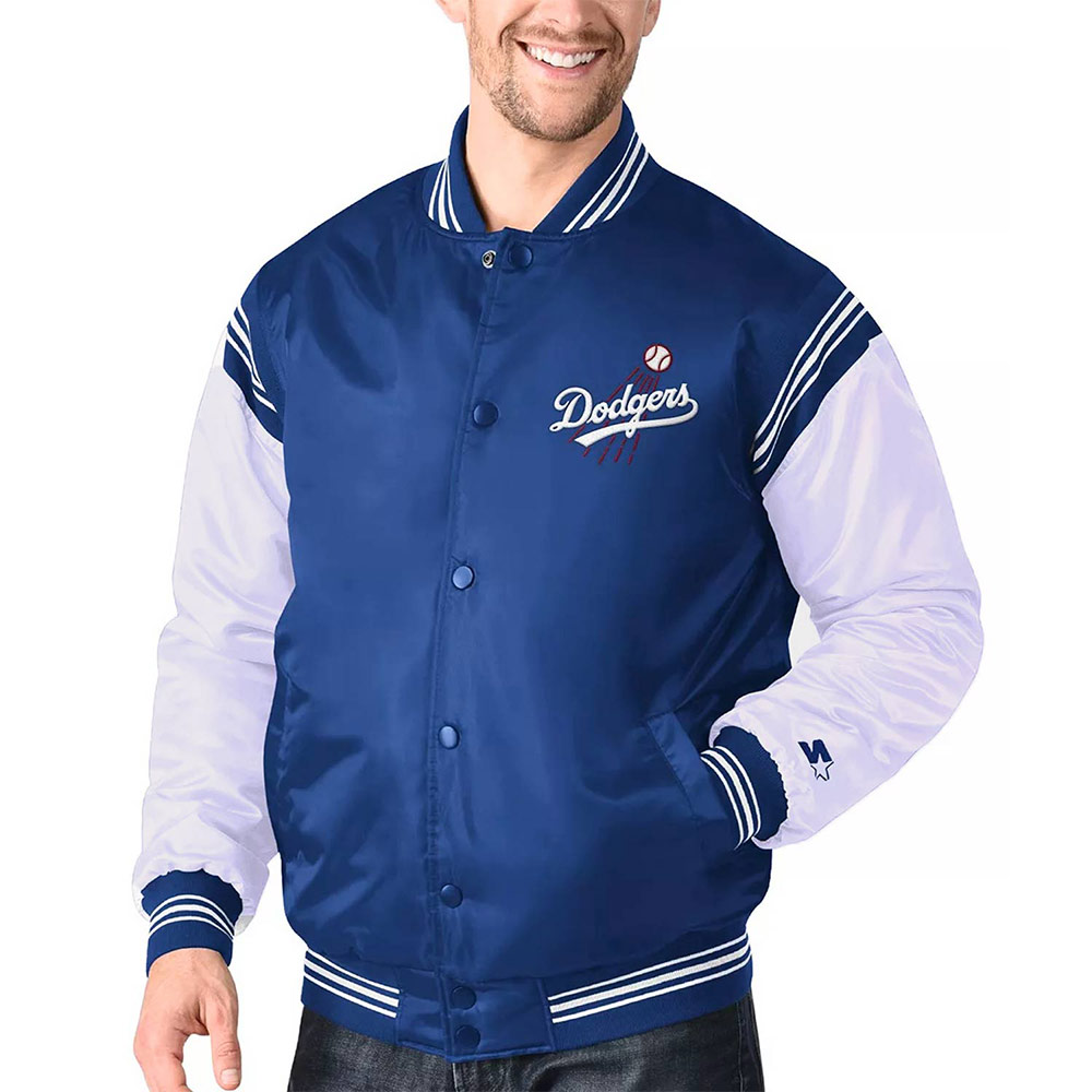 Los Angeles Dodgers Enforce Varsity Blue/White Satin Jacket - Image 4