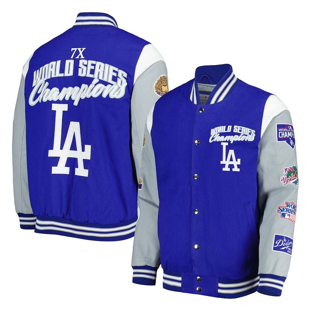 LA Dodgers Franchise Gray and Royal Blue Varsity Jacket - Image 3