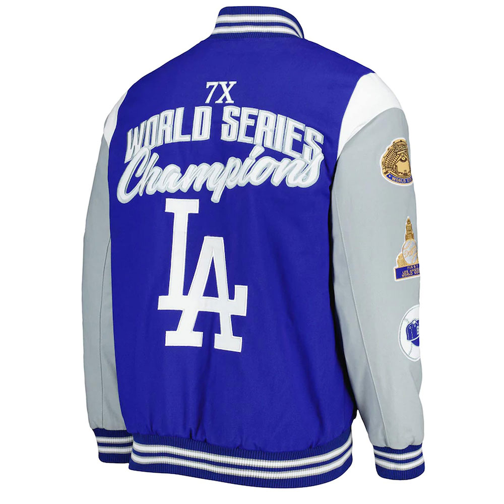LA Dodgers Franchise Gray and Royal Blue Varsity Jacket - Image 2