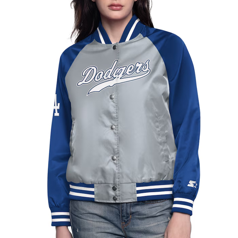 Gray/Royal LA Dodgers Home Run Varsity Satin Jacket