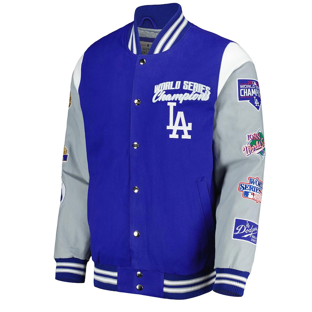 LA Dodgers Franchise Gray and Royal Blue Varsity Jacket