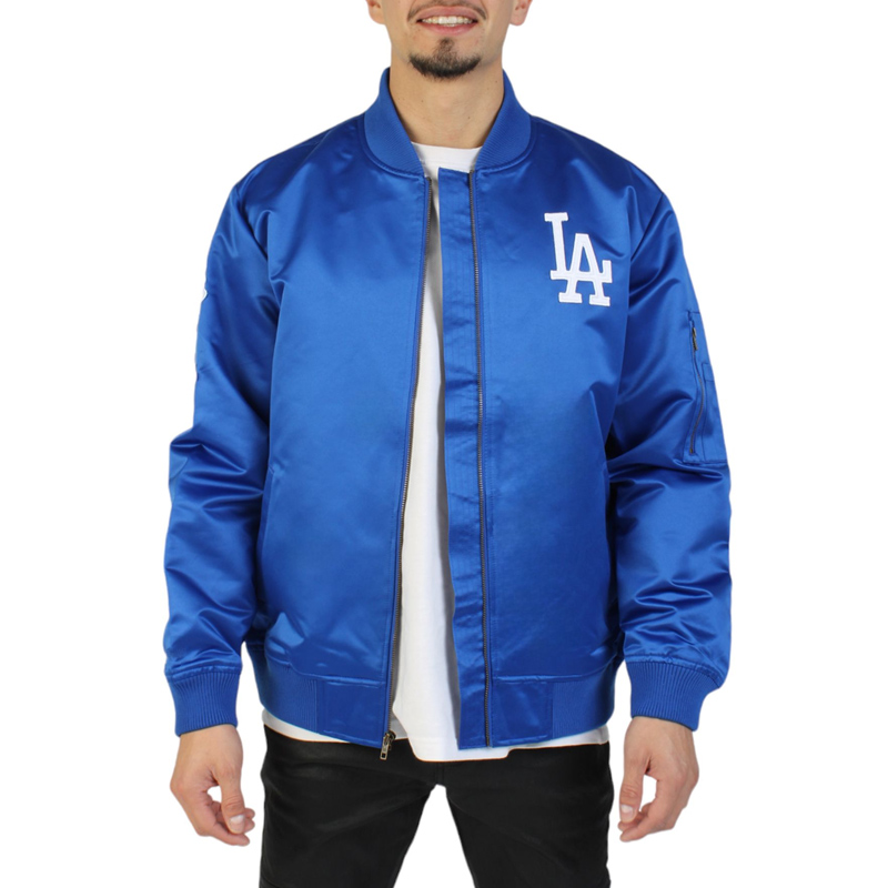 LA Dodgers Vintage Logo Royal Lightweight Satin Jacket - Image 3