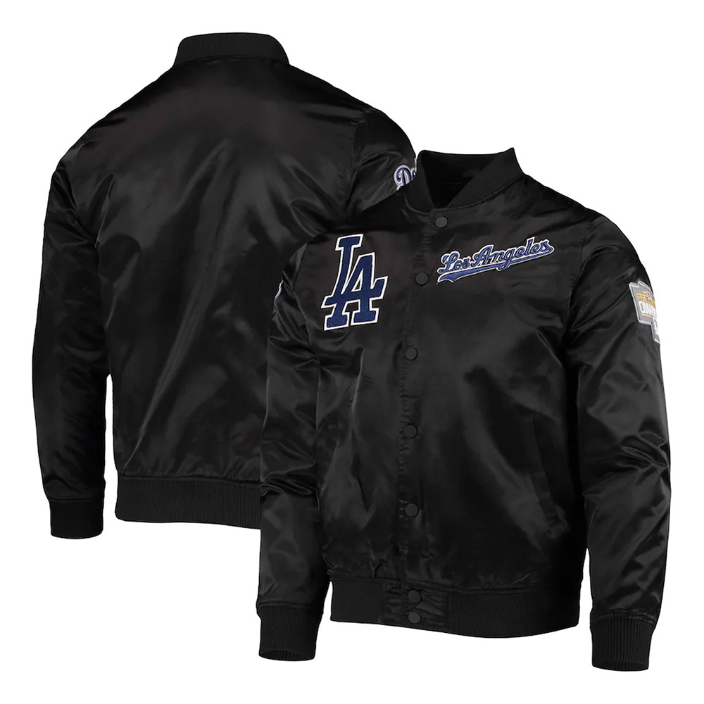 Wordmark LA Dodgers Black Satin Jacket - Image 3
