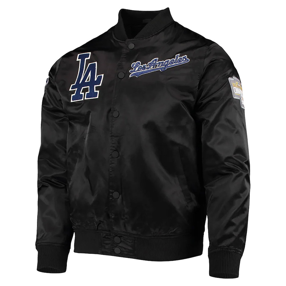 Wordmark LA Dodgers Black Satin Jacket